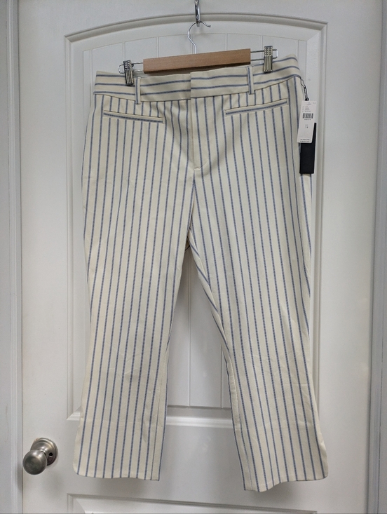 Anthropologie Pants - Anthropologie Essential Slim Cream Trousers with Blue & Lavender Pinstripes